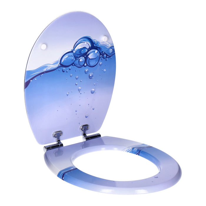 TP WC-Sitz mit Absenk-Automatik, Motiv, Soft-Close Holz-Kern, ovale O-Form, EU-Größe, bis 120 kg Drops Blue