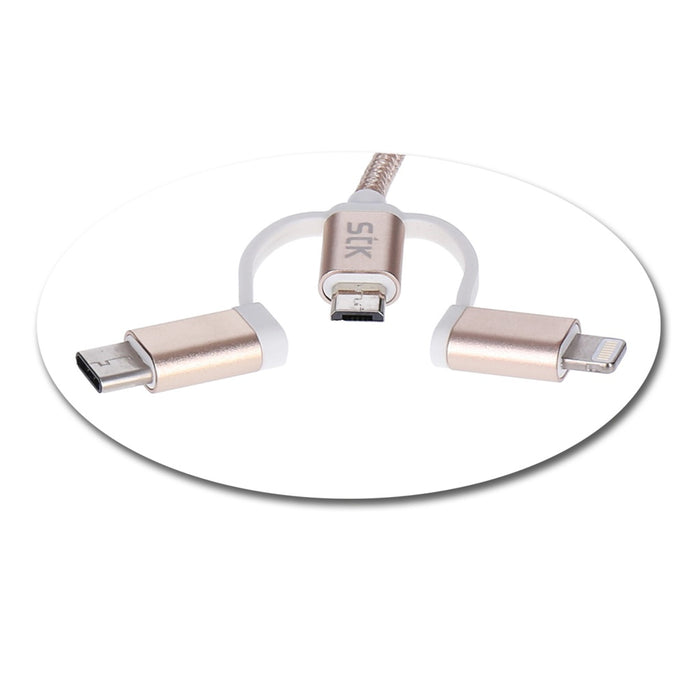 STK Binary 3 USB-Kabel mit Micro-USB, USB-C und Lightning Anschluss in gold