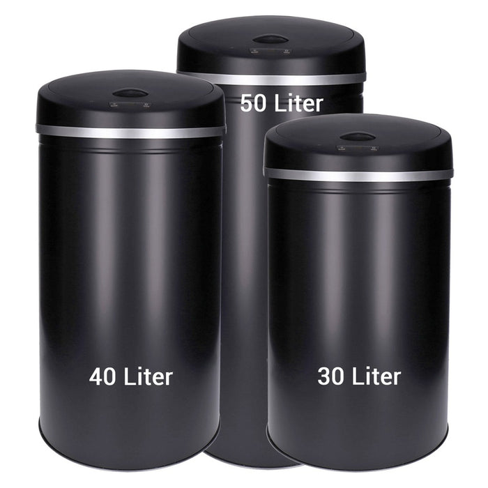 TP Sensor Mülleimer aus Edelstahl, Abfallbehälter für Küche, automatischer Deckel, rund, in schwarz 40 Liter