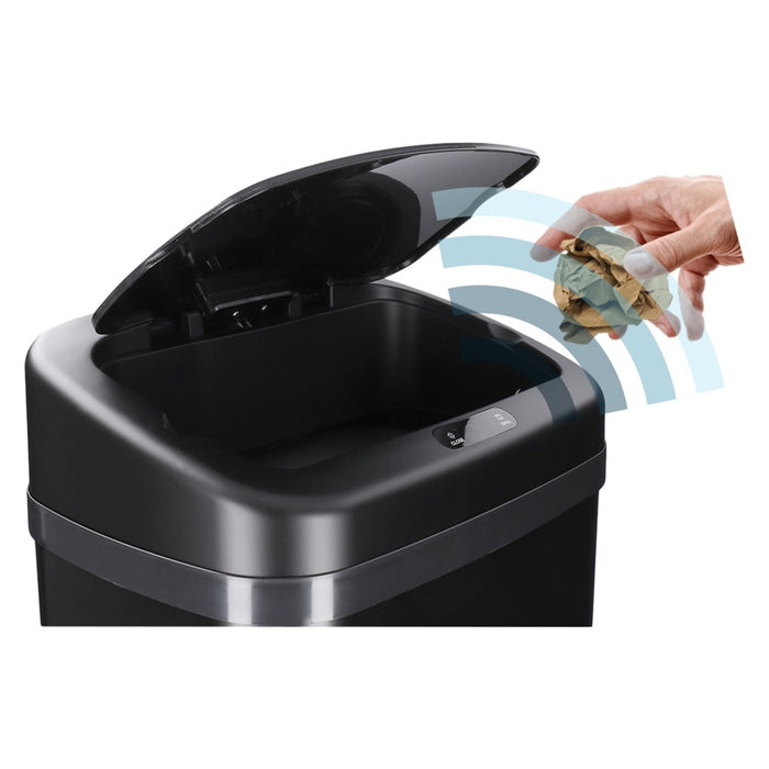 TP Sensor Mülleimer aus Edelstahl, Abfallbehälter für Küche, automatischer Deckel, eckig, in schwarz 40 Liter