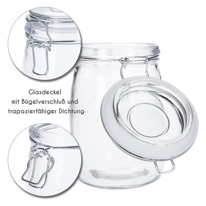 TP Glasbehälter mit Bügelverschluss, Drahtbügelgla Vorratsglas - luftdicht, auslaufsicher (rund) 1000ml