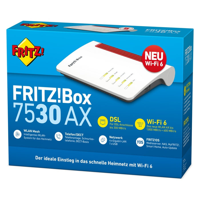 AVM FRITZ!Box 7530 AX WLAN-Router Gigabit Ethernet Dual-Band (2,4 GHz/5 GHz) 3G 4G Weiß