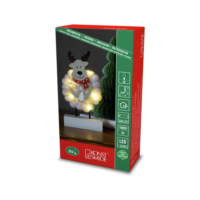 Konstsmide LED Holzsilhouette Elch mit Baumwolle, Timer